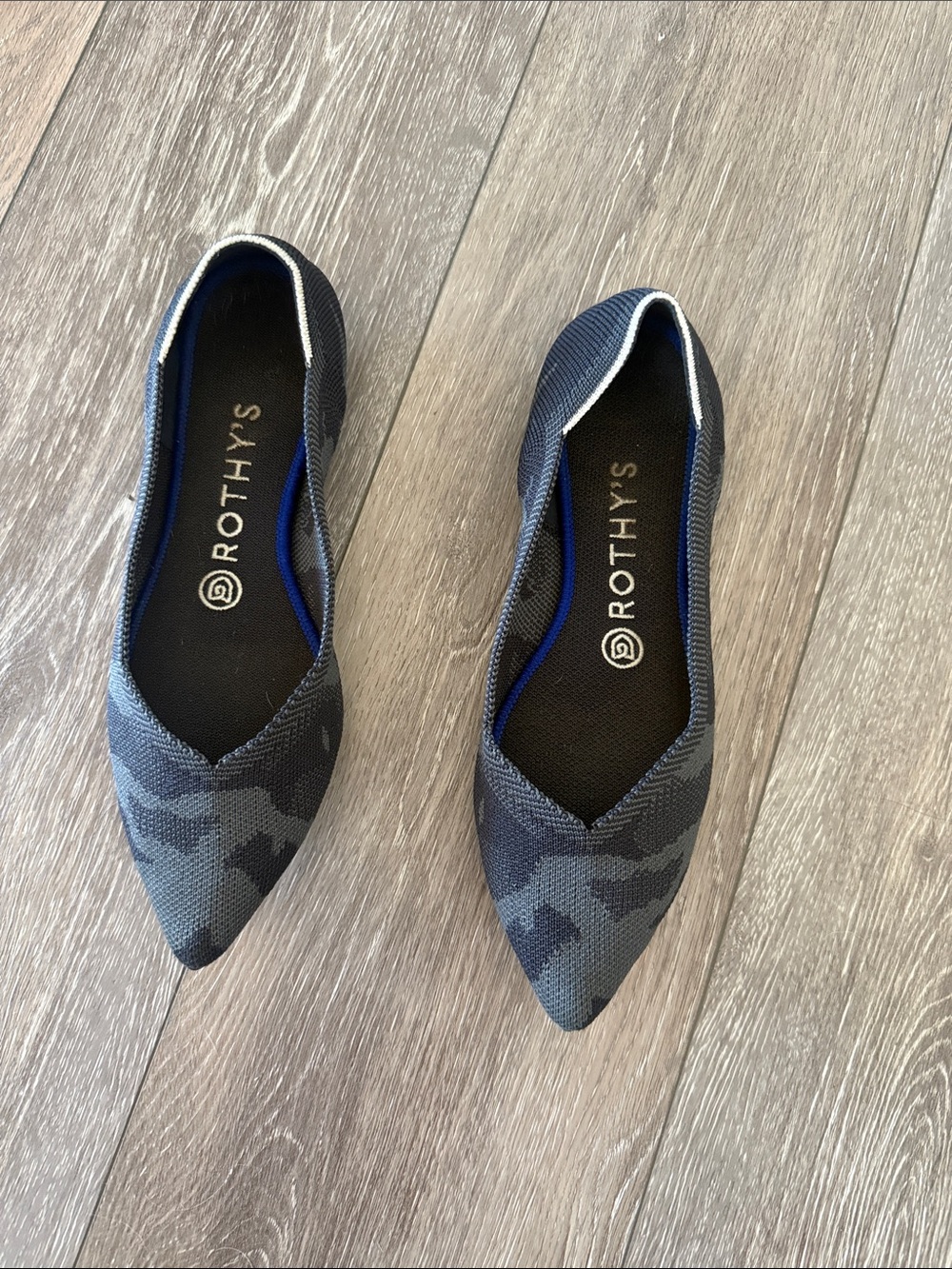 Rothy's Pointed Knit Flats in Navy Camo